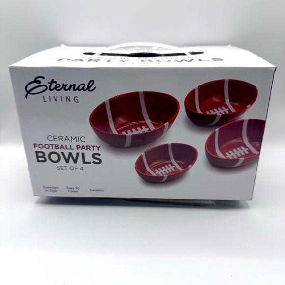 Eternal Living Ceramic Football Party Bowls Set - Picture 1 of 6